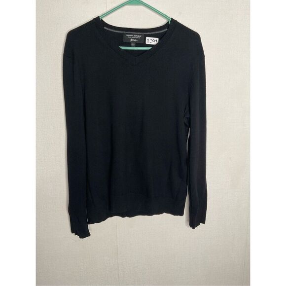 BANANA REPUBLIC Sweater Mens Large Black‎ Washable Merino Wool V-neck Pullover - Picture 2 of 8